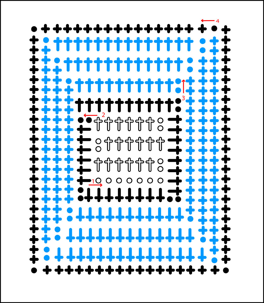 Схема вязания прямоугольников для сумки.