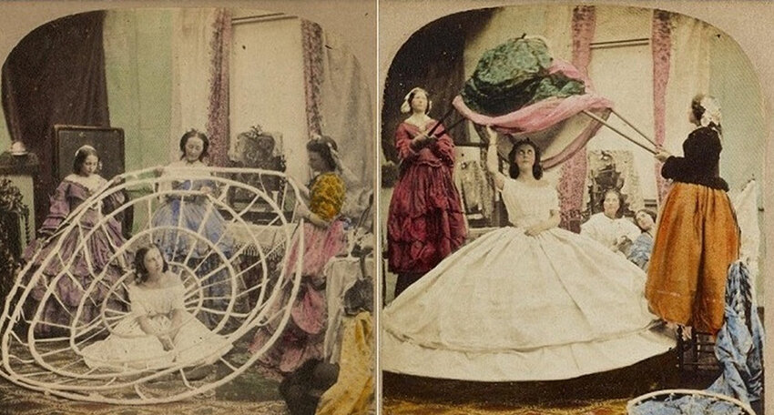 Процесс одевания девушки в парадное платье в 1860-х годах