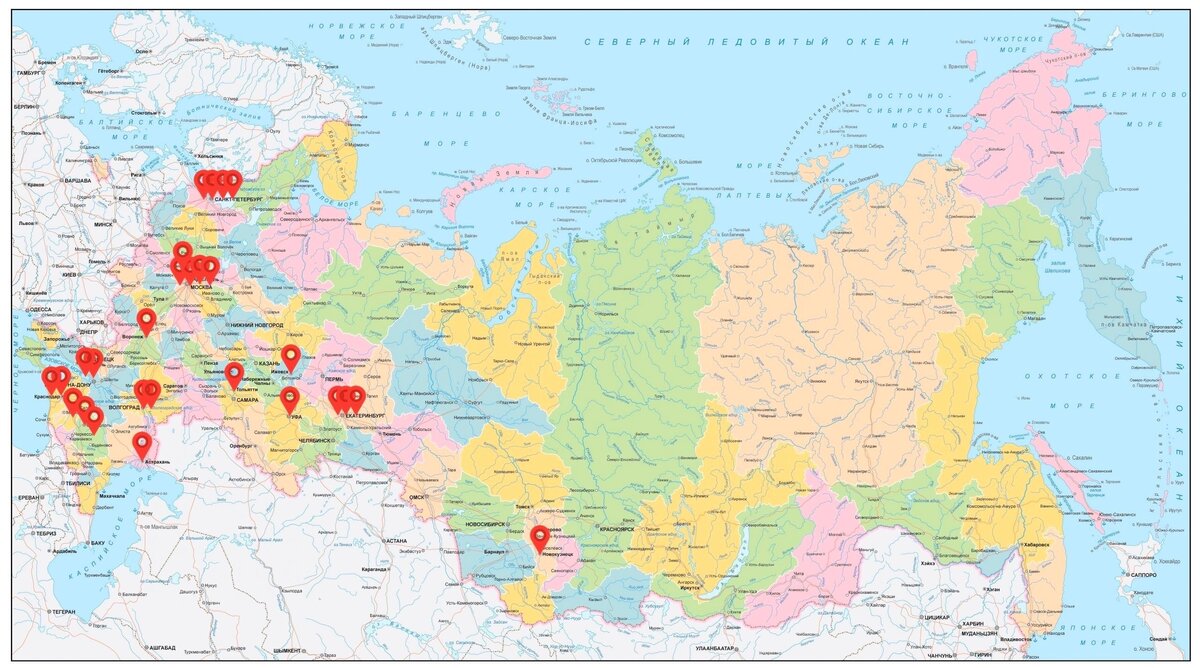 Карта расположения городов россии