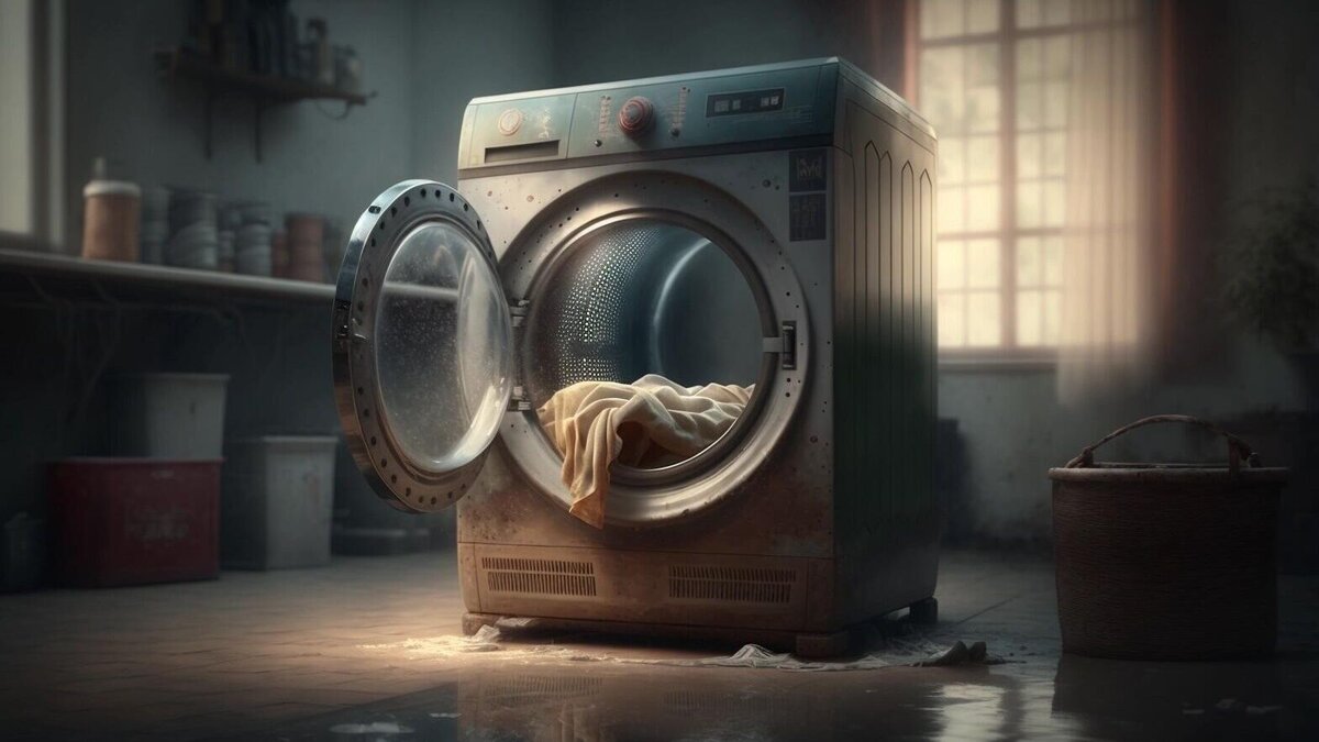    Стиральная машина с бельем.© Rnews