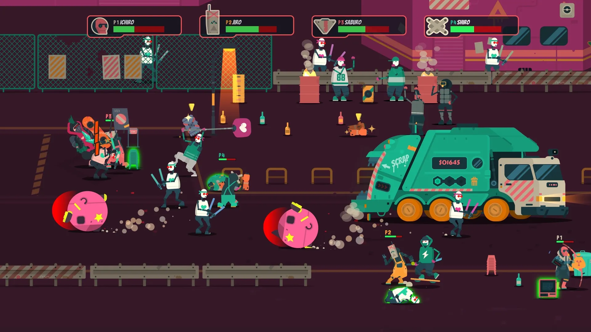 ✅В этом гибриде игры для вечеринок и файтинга PixelJunk Scrappers вы можете развлечься как в одиночку, так и с тремя друзьями в локальном или онлайновом многопользовательском режиме, чтобы разорвать-2