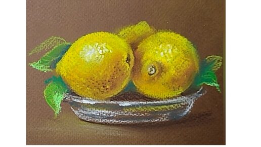 🌿🍋🌿Как нарисовать лимоны сухой пастелью на тонированной бумаге.