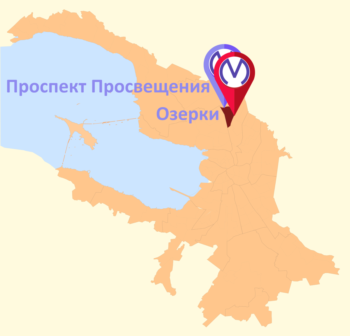 Шувалово-Озерки (116 843) на карте. Станции метро: Проспект просвещения, Озерки