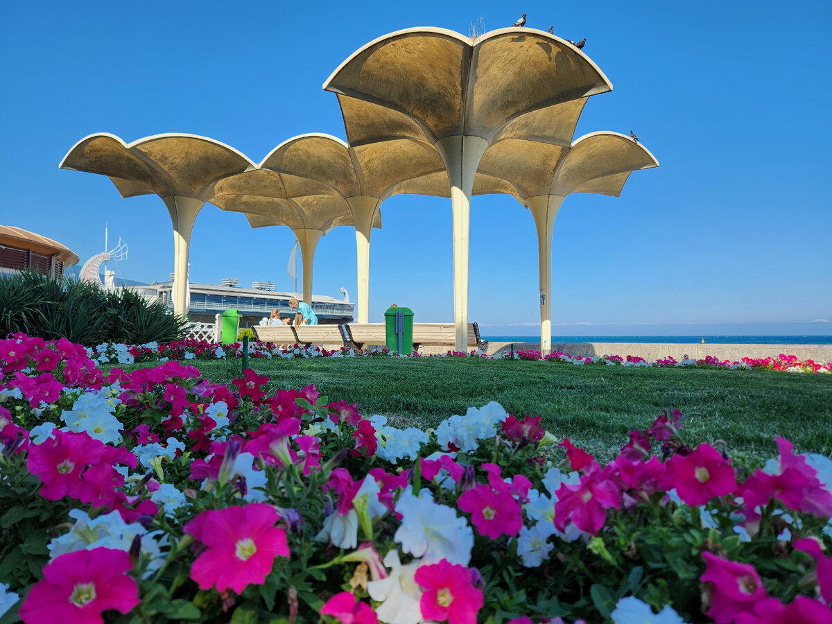 Знаменитый зонтики на набережной Ялты