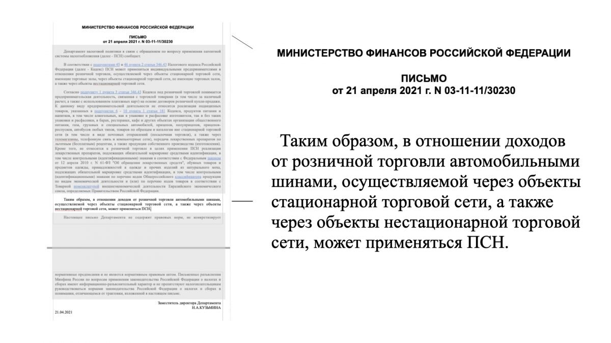 Письмо Минфина о продаже автомобильных шин на патенте