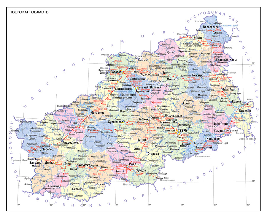 Тверская область по другому. Карта Тверской области. Тверская область физическая карта. Тверская область на карте. Территориальная карта Тверской области.