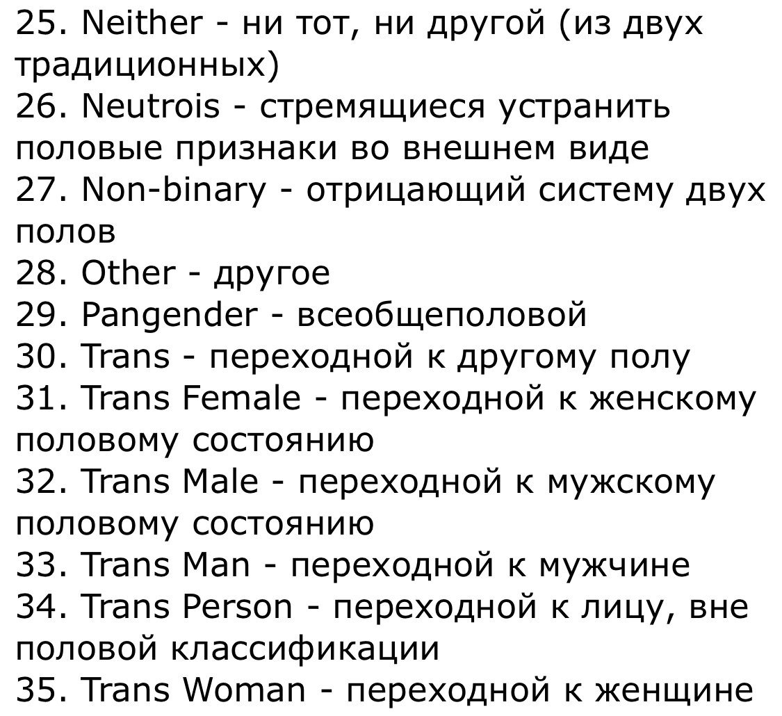  это - варианты половой принадлежности, которые можно указать при создании аккаунта