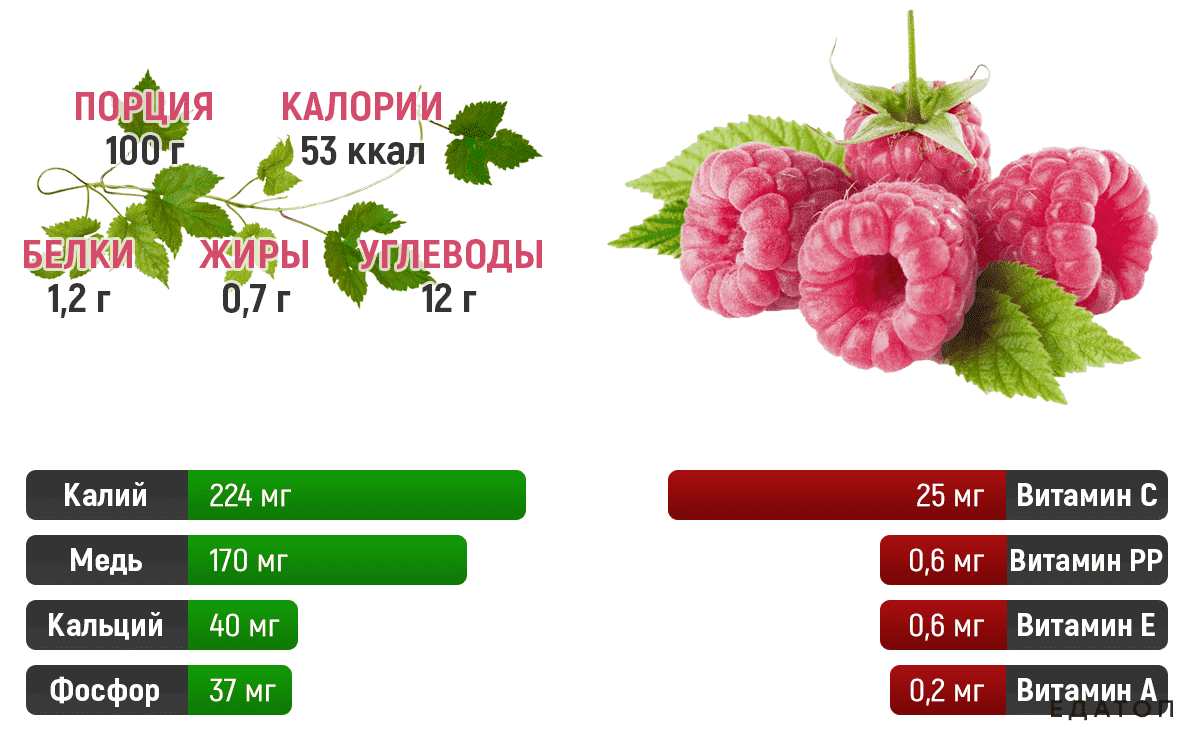 Малина калорийность на 100 грамм