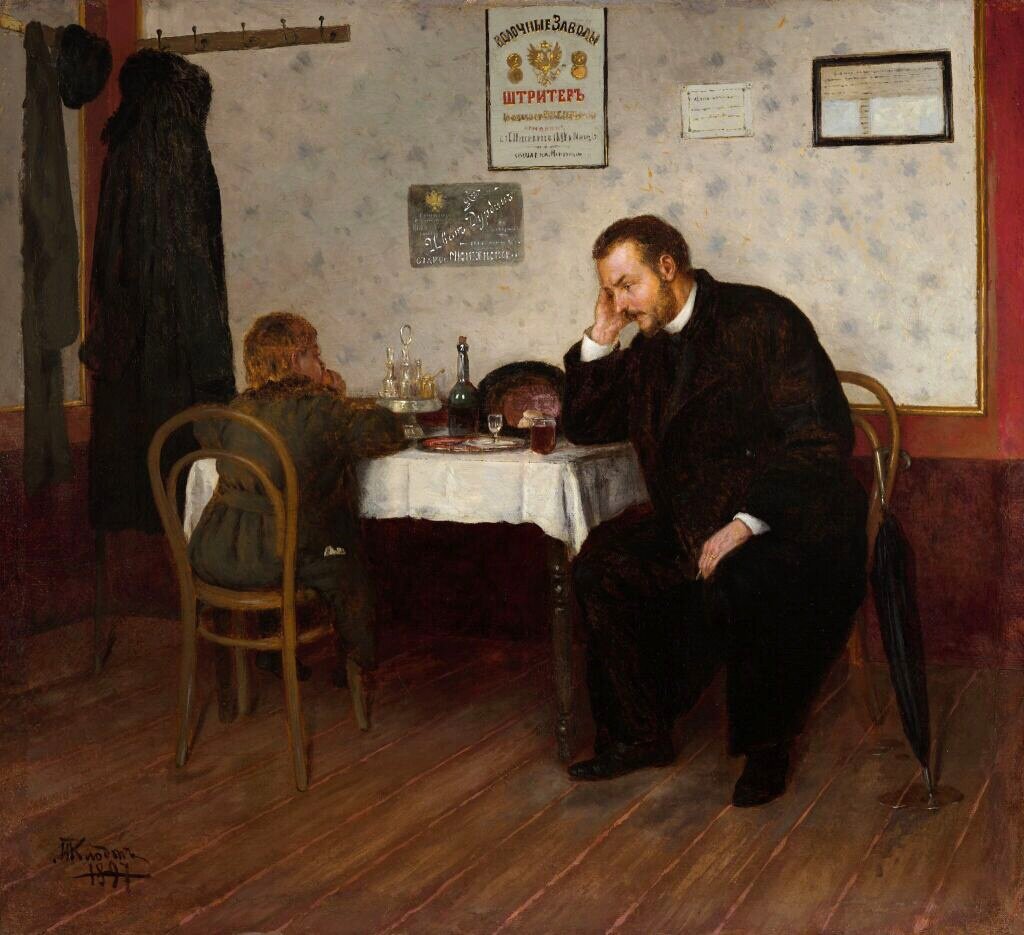 "Осиротевшие", 1897 Холст, масло 55,5 х 60,8 см. Государственная Третьяковская галерея, Москва. Клодт Михаил Петрович