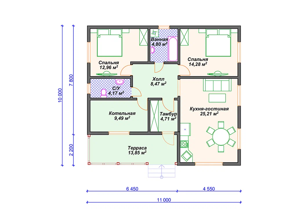 Проекты домов одноэтажных до 100 кв м с террасой фото и планировка