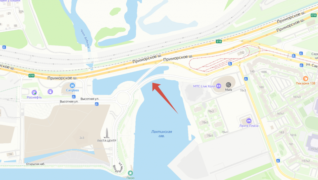    Названия дали двум мостам у "Лахта Центра". Фото: Яндекс.Карты