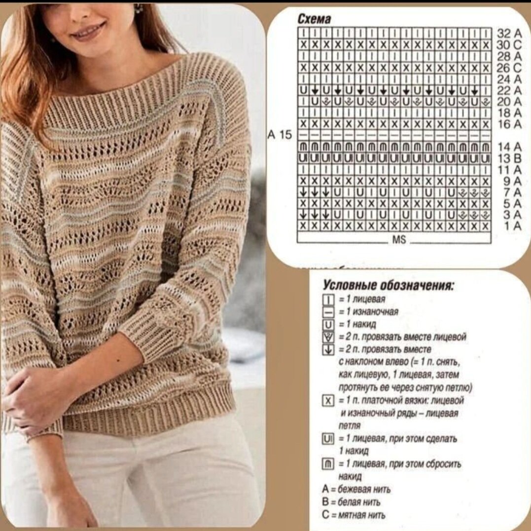Пуловер спицами для женщин