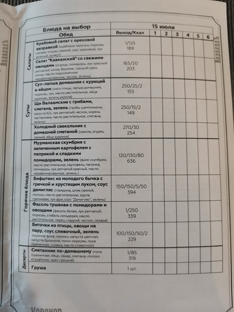Выбора блюд. Фото мое