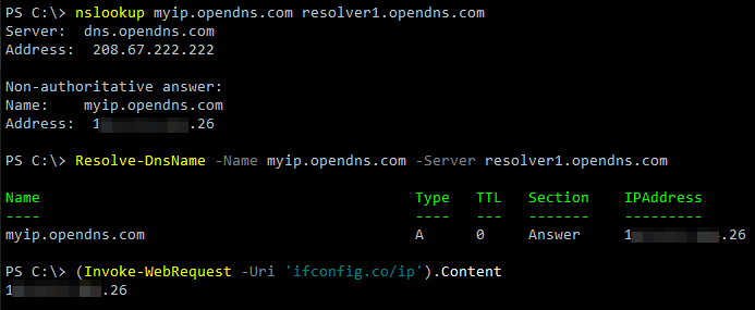 Результаты работы команд в Powershell