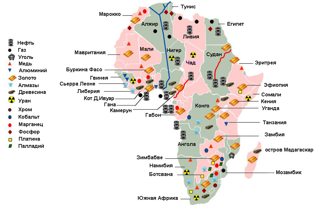 Карта ресурсов в африке