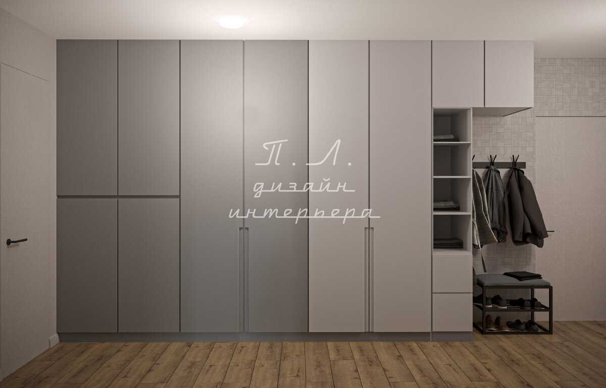 Оригинальное хранение со сложным наполнением - для одежды, чемоданов, инструментов, хоз оборудование - разработано по эскизам дизайнера.