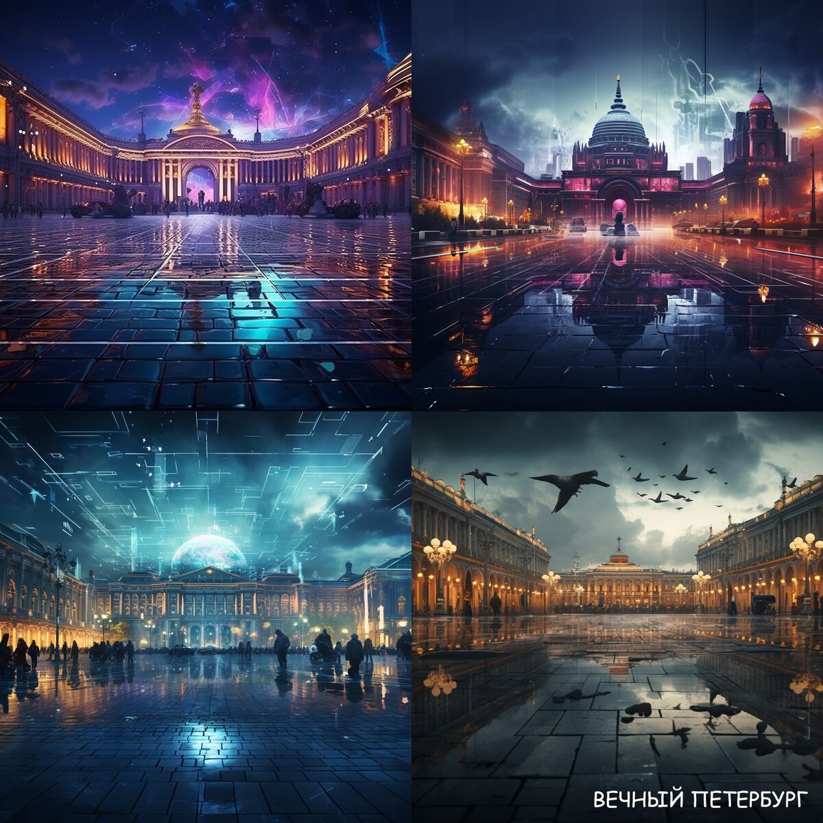 Дворцовая площадь в стиле киберпанк 