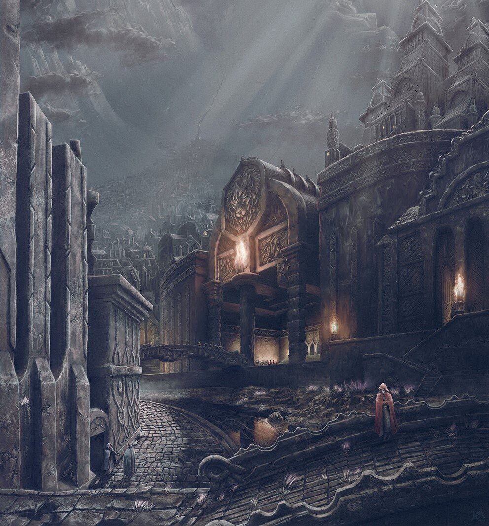 Храм Льва Ночи - древнего бога разрушения, чьи владения по легендам находятся к северу от Каркосы (арт Enrique Murguía Alfaro, www.artstation.com).