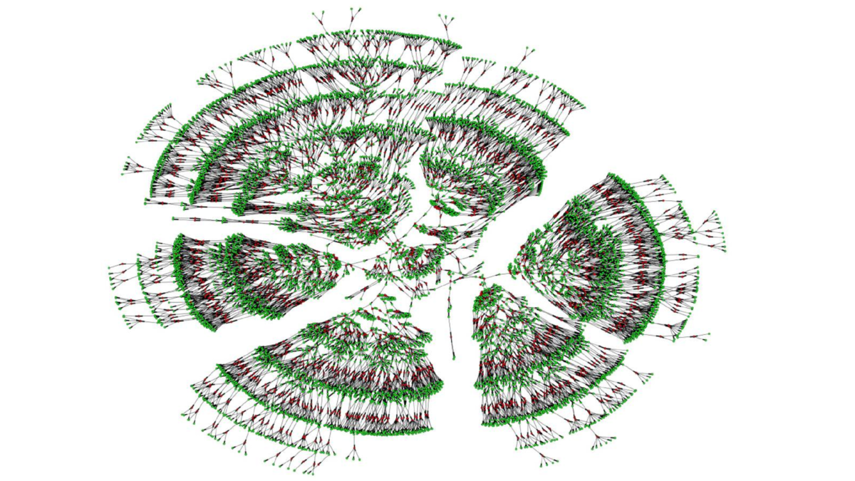 Генетики строят сложные генеалогические деревья. Это фрагмент "дерева" с реальной родословной примерно 6000 человек. Здесь охватывается примерно 7 поколений. Источник: https://indo-european.eu/