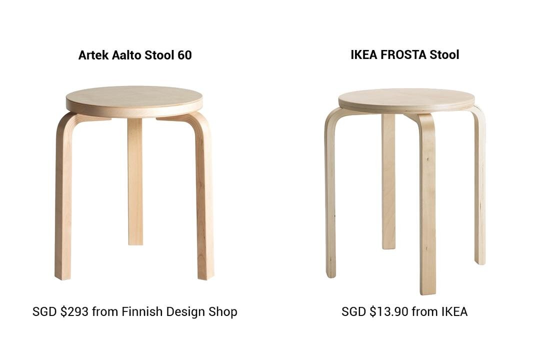 Слева – табурет Stool 60 по дизайну Алвара Аалто, а справа – один из самых популярных табуретов Икеа Frosta.