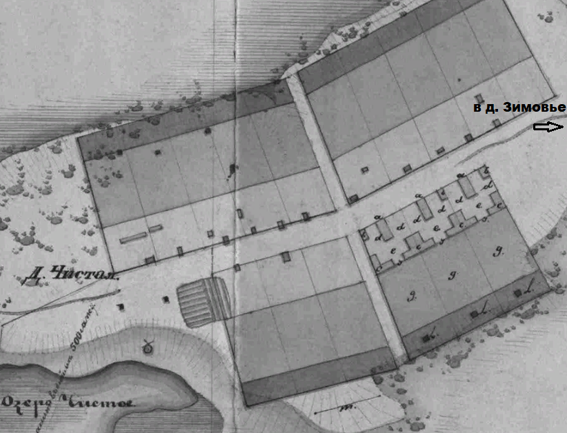 План вновь распланированного селения Чистое для переселенцев крестьян деревни Погадаевой Кизакской волости. 1867 г. Тюменский архив. Фонд И48, оп.1, д.1348.