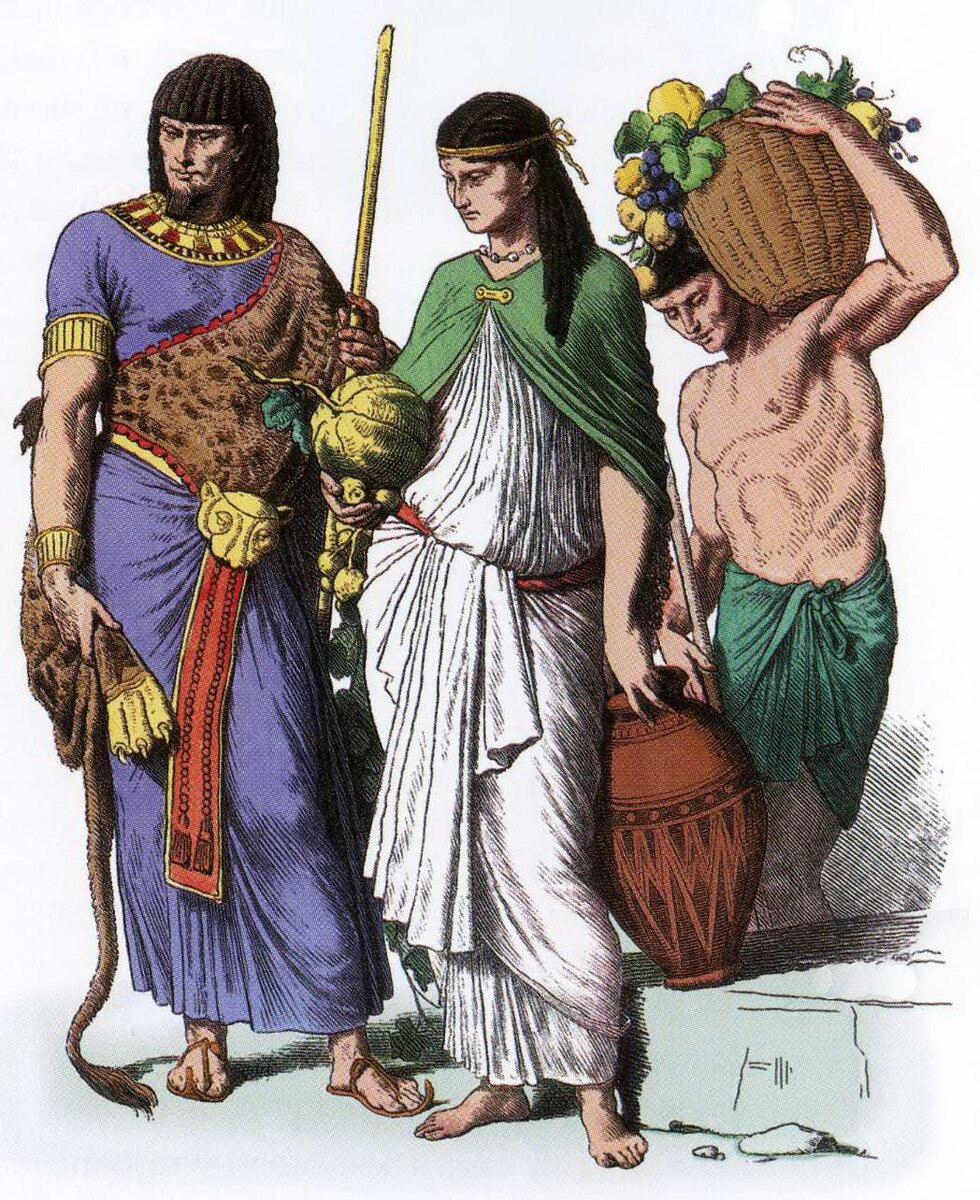 Египтяне в эпоху Древнего царства. Слева жрец. Иллюстрация из из издания  Ф. Готтенрота.