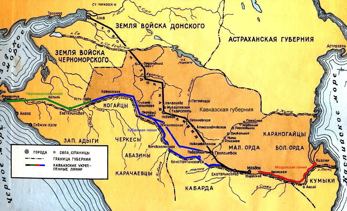 Кавказская лини на начало XIX века