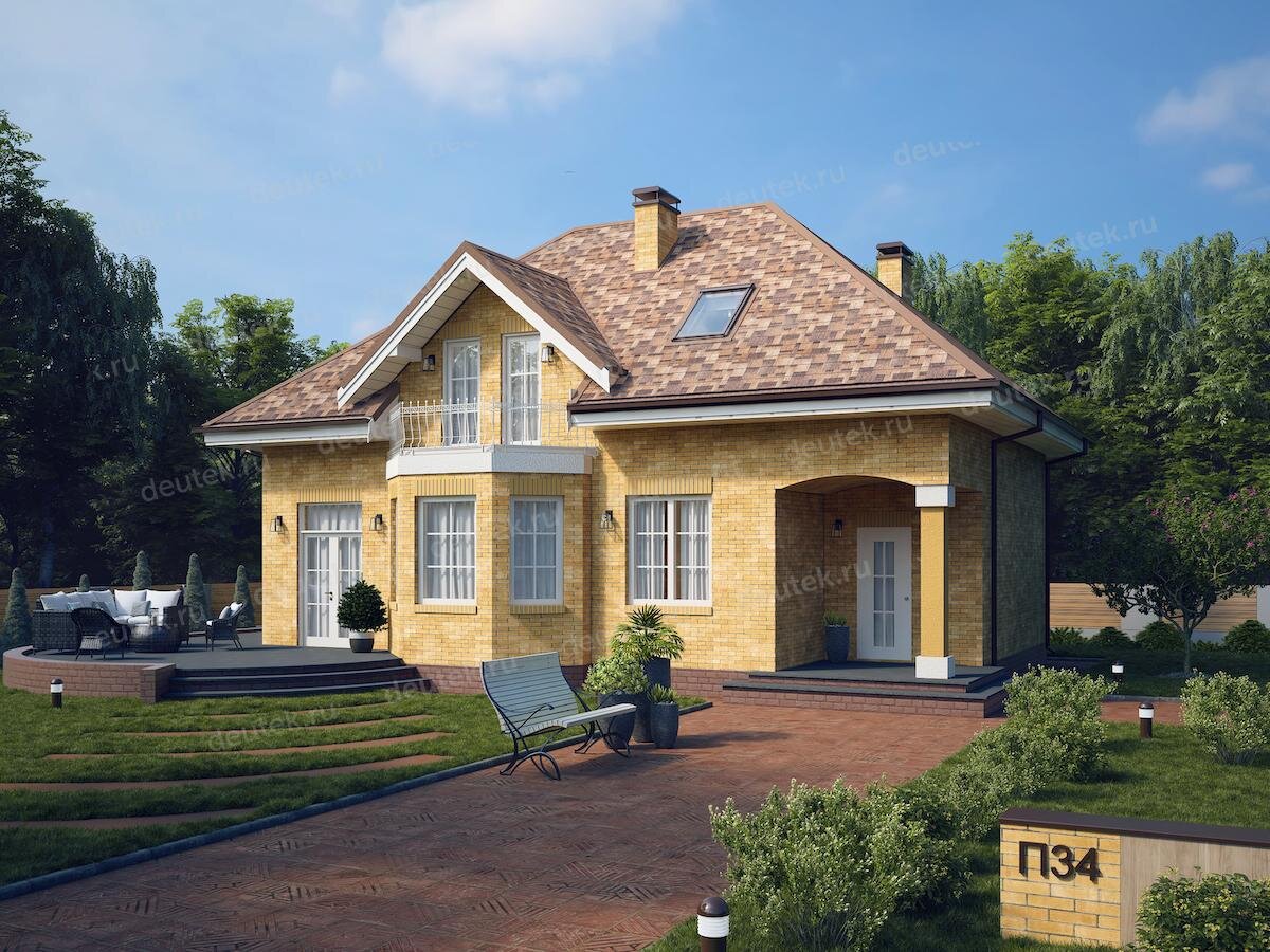 Проект дома 9x12 с мансардой, эркером и балконом - DTE-41