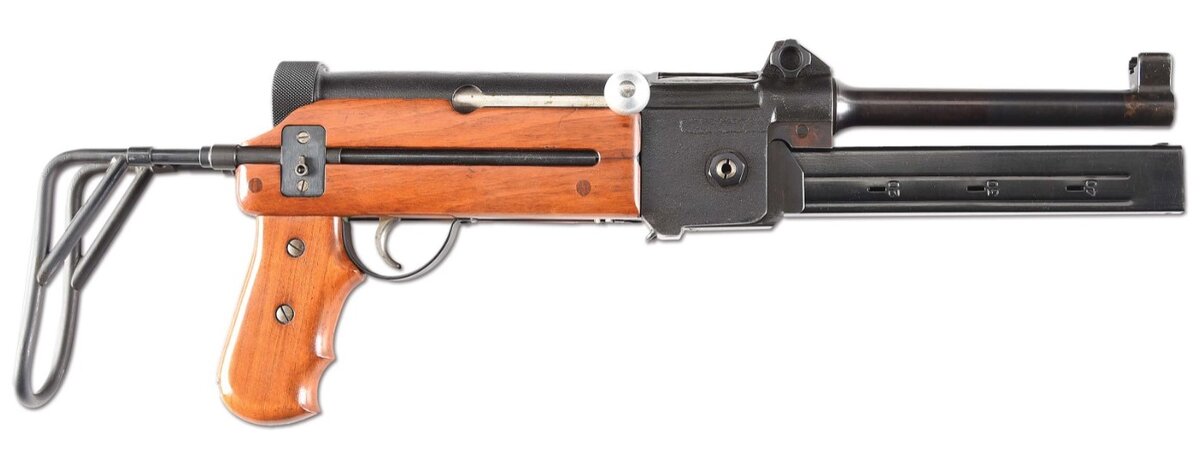 Пистолет-пулемет SIG MP-48 со сложенными прикладом и магазином. Вид справа.