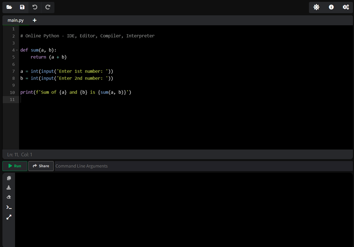 Пример одного из подходящих онлайн-интерпретатора
