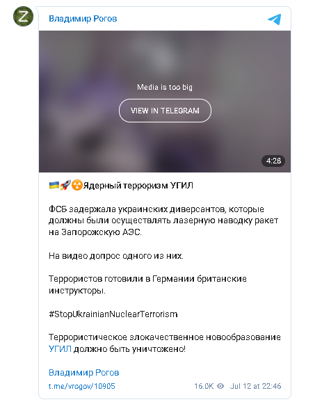 ФОТО: СКРИНШОТ ТЕЛЕГРАМ/ ВЛАДИМИР РОГОВ