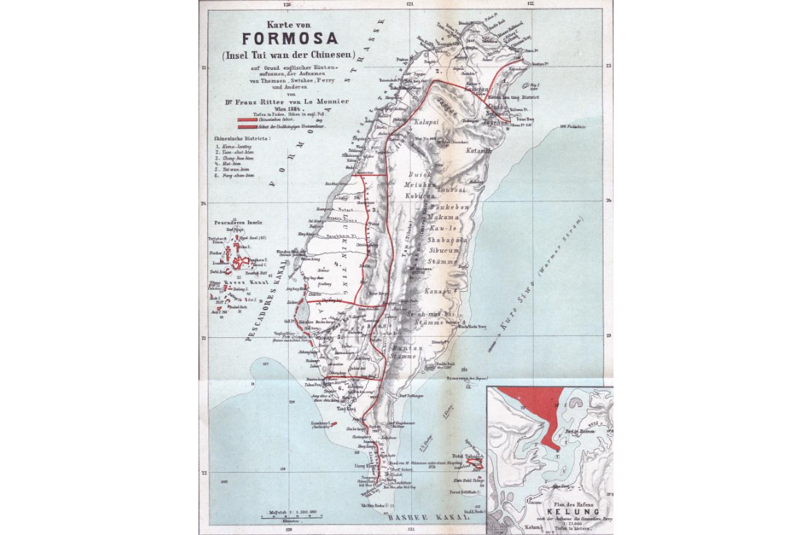 Немецкая карта Формозы 1884 г. В западной части - Пескадорские острова