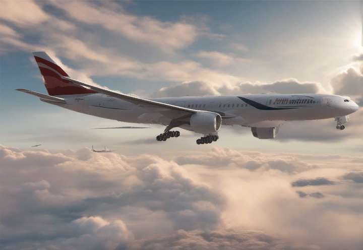 Полет самолета в небе.