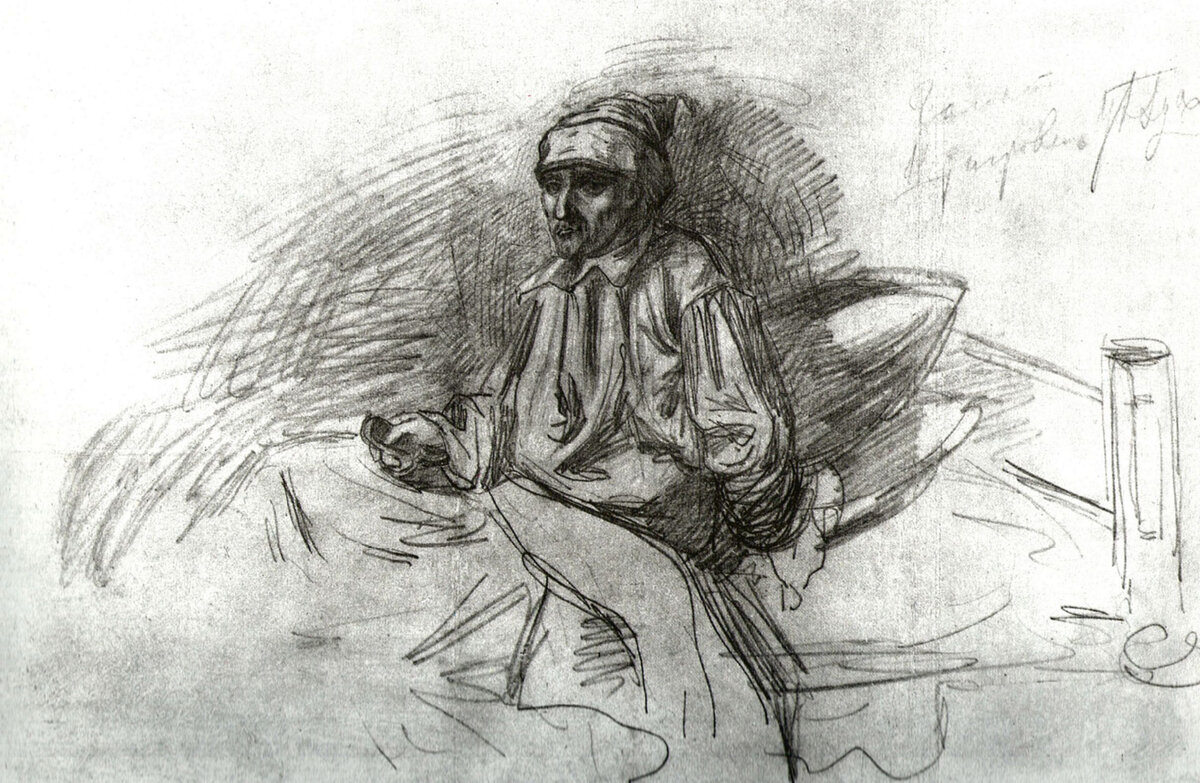 Иллюстрация самого Тургенева к своему рассказу "Гамлет Щигровского уезда". Взято на Википедии 