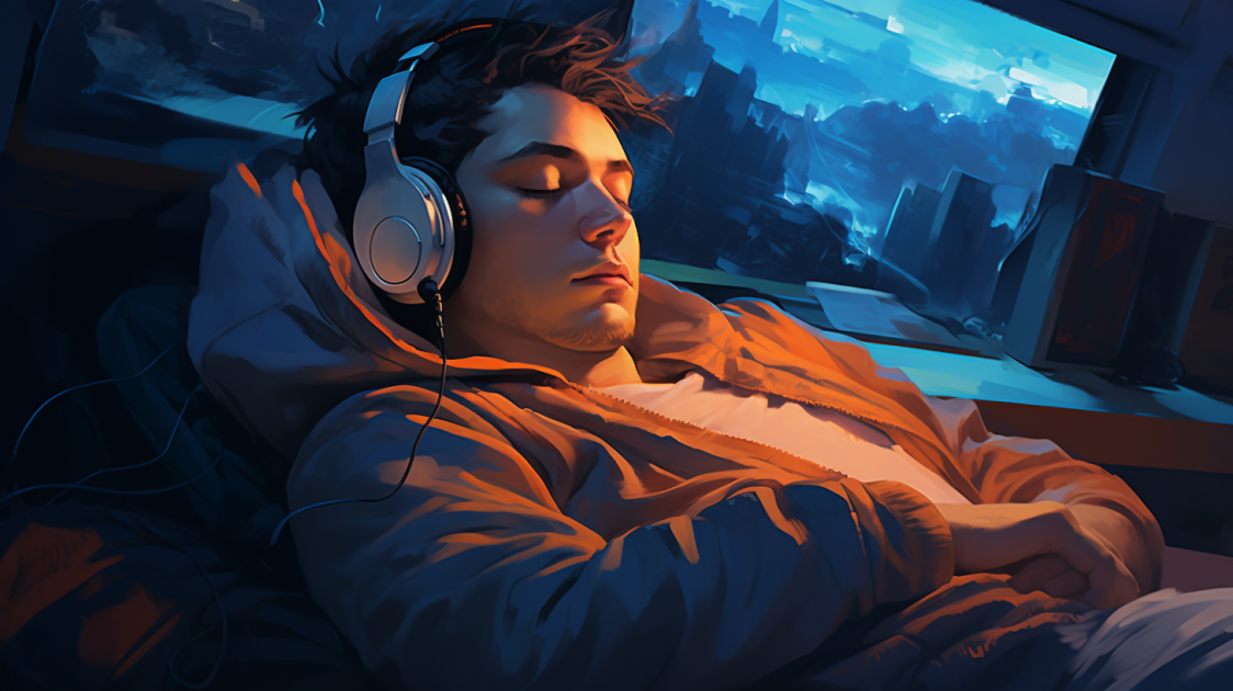 Спящий геймер (создано в нейросети midjourney/Floh)