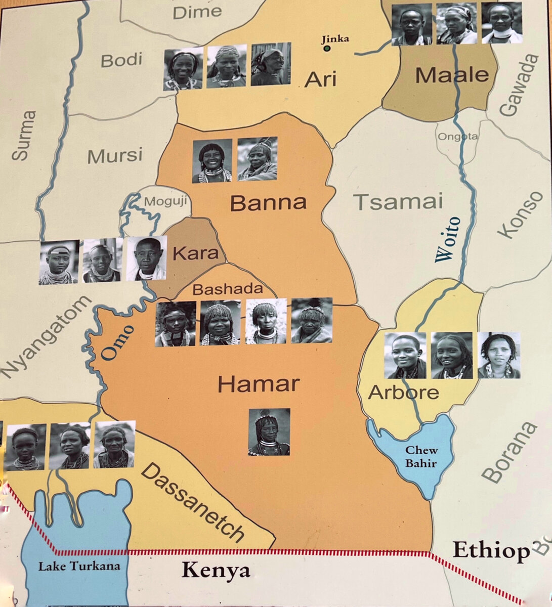 Карта долины  Омо с указанием, где проживают племена