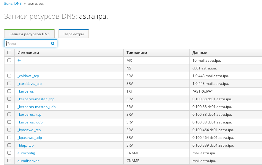 Пример DNS записей