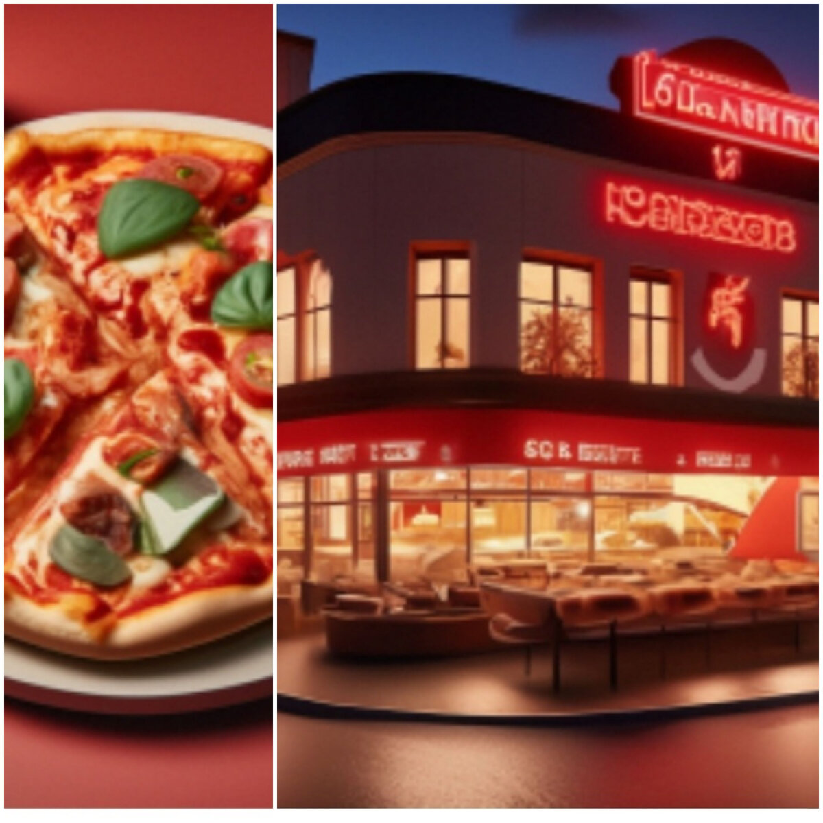 Коллаж создан нейросетью Шедеврум - Пицца и пиццерия