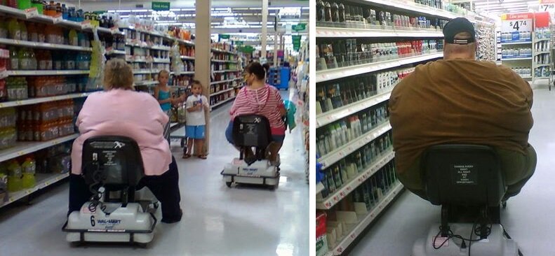 Типичная картинка в торговых центрах Walmart, США