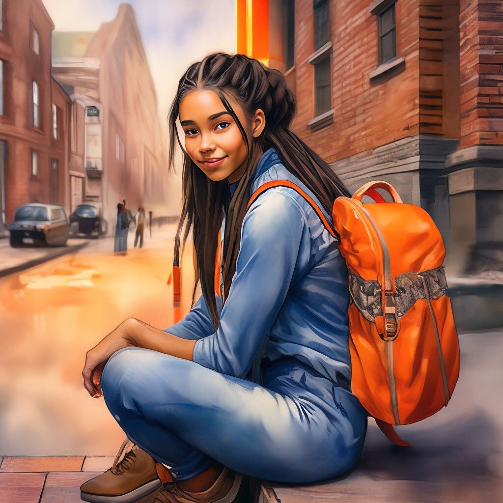 Девушка в городе ( картинка создана в нейросети Шедеврум) 