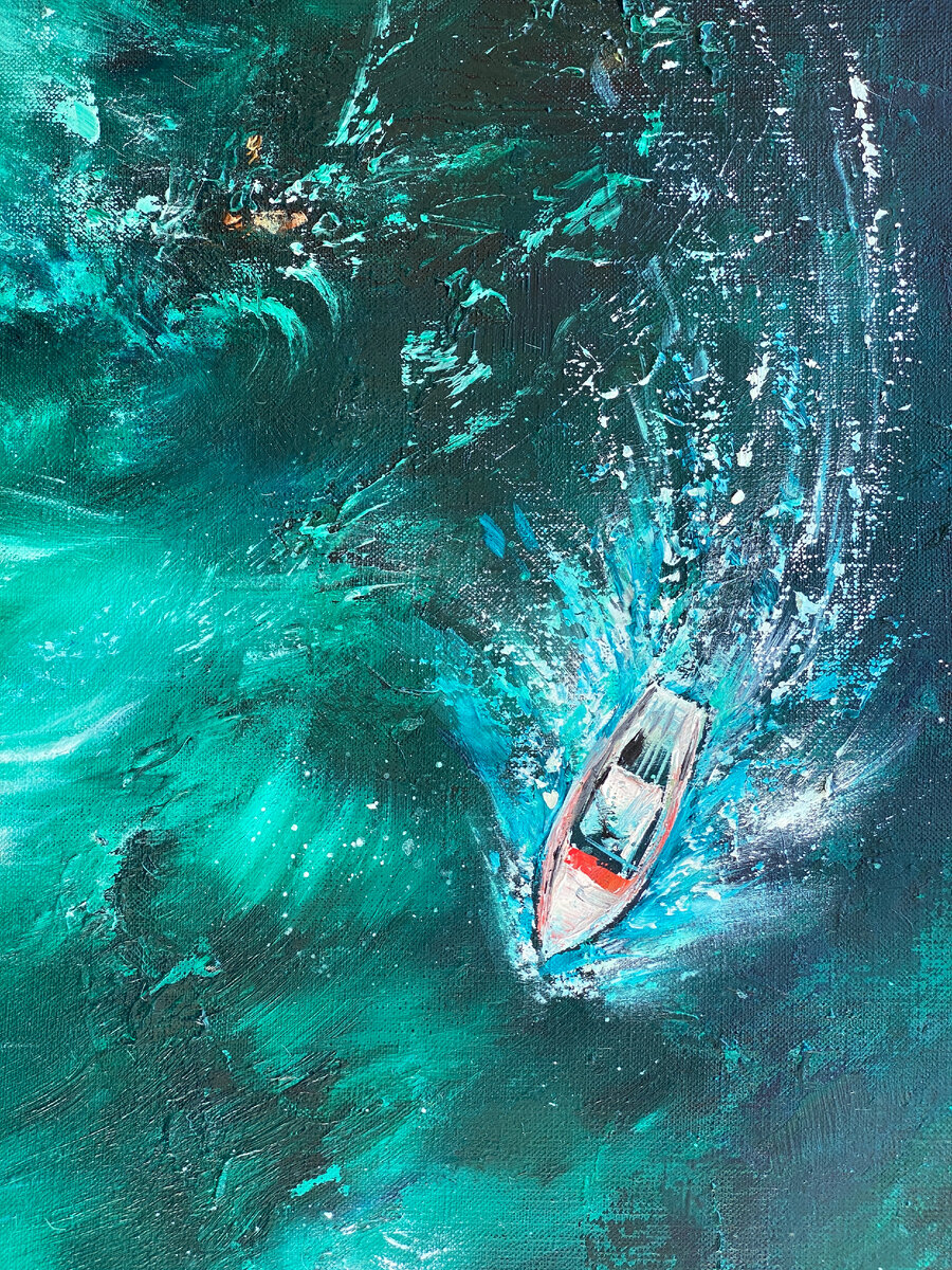 Людмила Горбунова «Прибрежная симфония», холст, масло, текстурная паста, поталь, 80 * 100 см