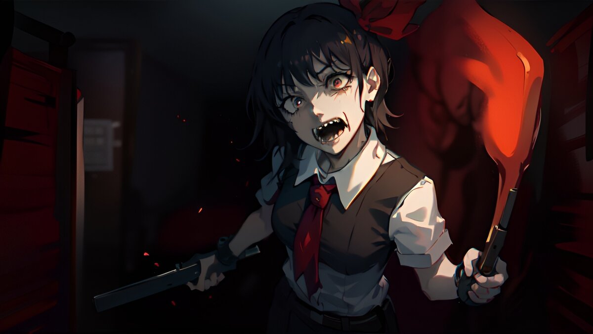 Перерисованная нейронкой CG из Бесконечного лета. Хоррор Лена.