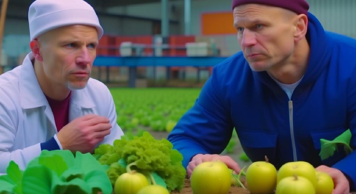 Результат генерации по запросу "Директор училища и директор завода сидят и чешут репу, думая, как и где набрать молодёжи на производство", стиль: 4k Вон, сколько яблок с репы начесали, молодцы какие