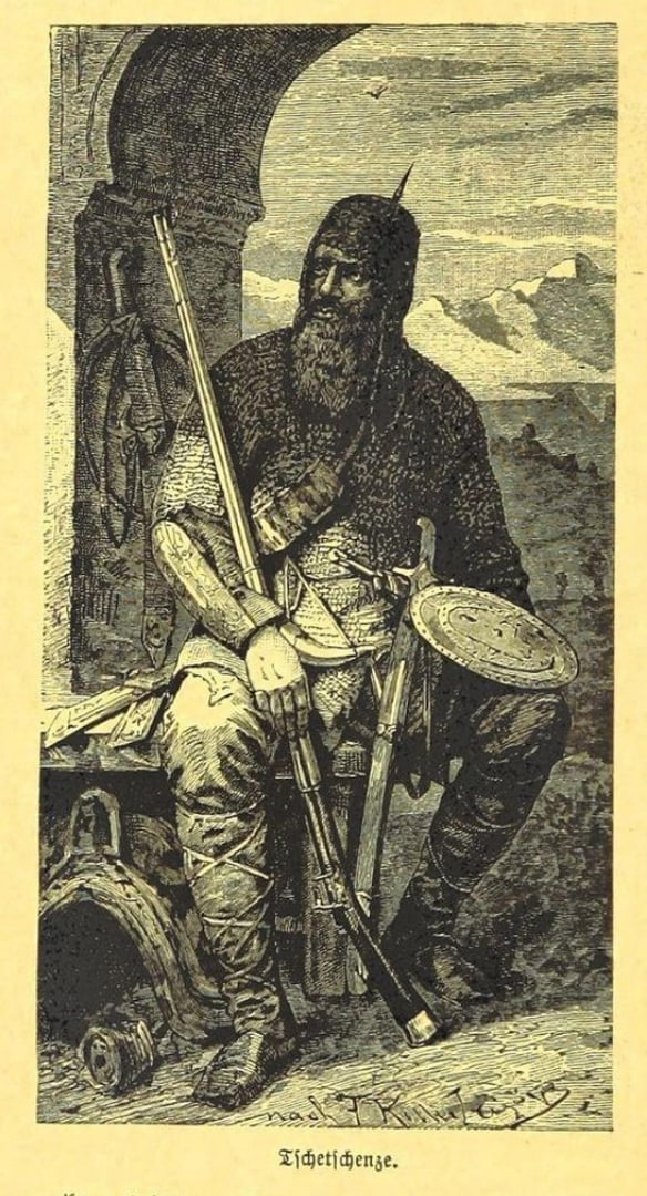 Чеченский воин в кольчуге. Из книги "Der Mensch und seine Rassen". Bernhard Langkabel ,1892 год. 