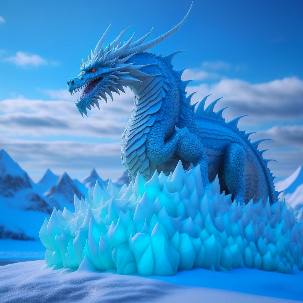 ледяной дракон на вершине айсберга, нейросеть Кандинский