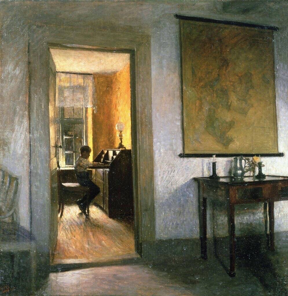 Peter Ilsted (Danish, 1861-1933) "Boy Studying" 