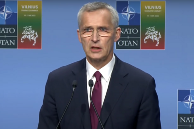    Генеральный секретарь НАТО Йенс Столтенберг на саммите НАТО 2023 ©Скриншот