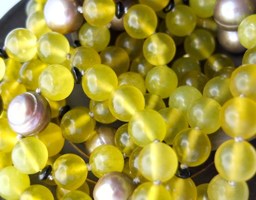 Бусы "Эльза" из жадеита, пресноводного жемчуга и агата