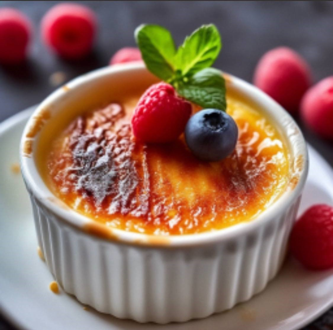 Крем-брюле (Франция) Крем-брюле - это классический французский десерт, состоящий из ванильного крема, покрытого хрустящей карамелизированной корочкой. Когда вилка проникает сквозь сладкую корку, вы раскрываете богатый кремовый вкус. 