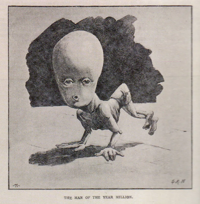 Иллюстрация к эссе, изображающая человека будущего по описанию Г. Уэллса